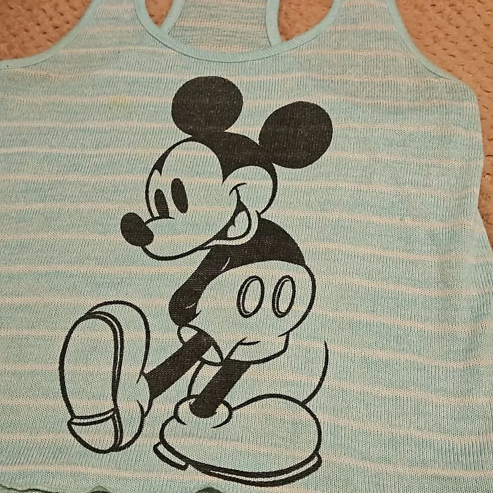 Disney 🦊 Mickey Mouse mint green & white striped tank top size M EUC